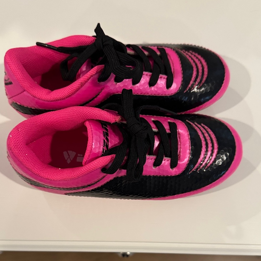 Vibrant Pink and Black Girls Soccer Cleats